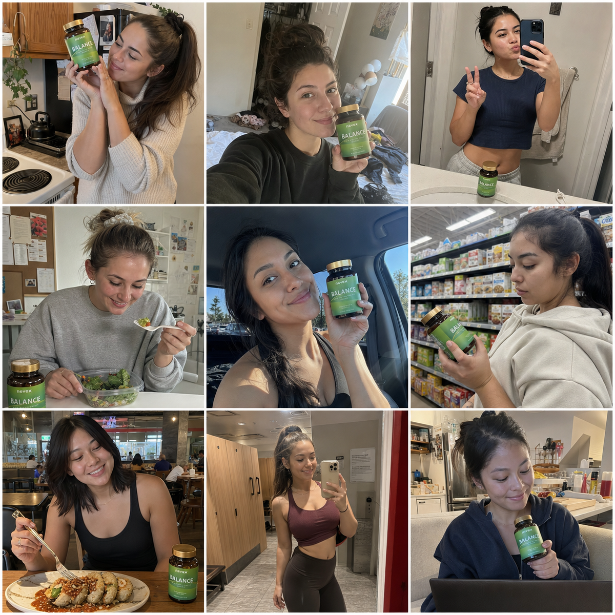 Collage in klantstijl van dagelijkse Balance-routines